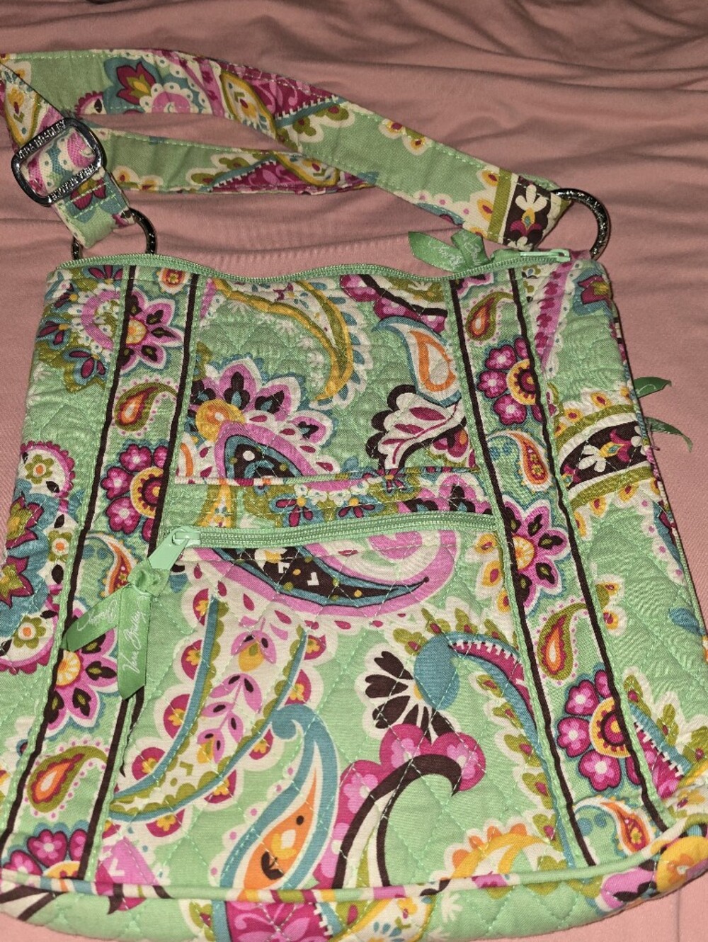 Vera Bradley Mint Paisley Quilted Crossbody Bag